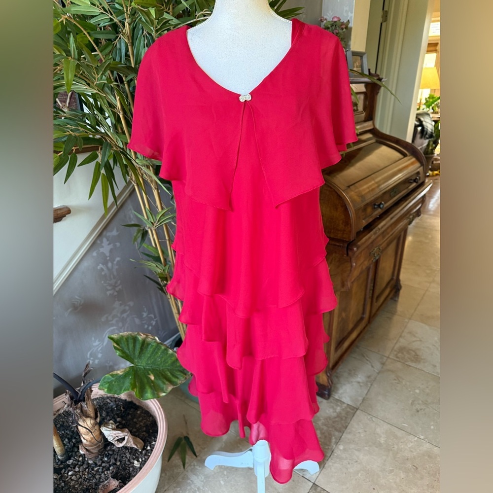 Coldwater Creek ladies fully lined ruffled layer dress size 16 excellent condi - Picture 6 of 16